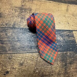 Mens Plaid Wool Tie Made in Scotland‎ Orange Green Blue Tartan Classic